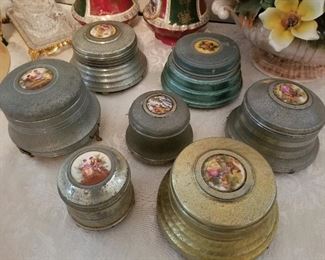 Vintage Musical Powder Box Round Metal/ Jewelry Trinket