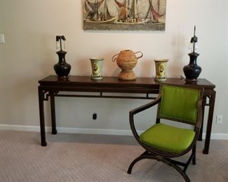 Oriental style console table and armchair