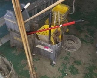 3 Mop Buckets, Mop Handles, Plungers