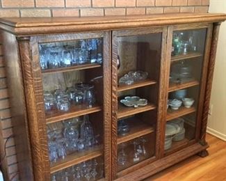 antique tiger oak hutch