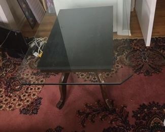 glass coffee table with black middle