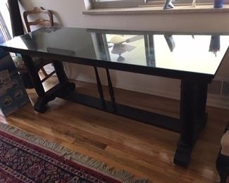 glass top antique library table