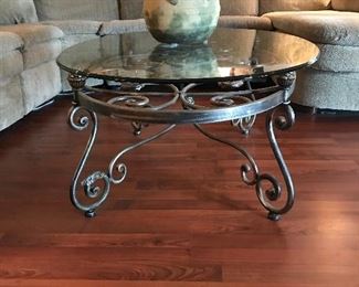 Iron base, glass top coffee table set Coffee = 52 l x 34 w x 19t