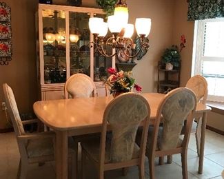 Matching table with 6 chairs 72 l ( as shown) 42 w ( leaf is 18")