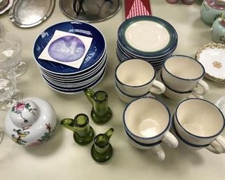 Pfaltzgraf cups and saucers; Collection of B & G porcelain plates (Copenhagen/Denmark).