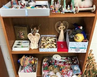 Lots of vintage Christmas ornaments and décor.