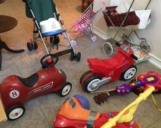 Childrens riding toys, strollers
