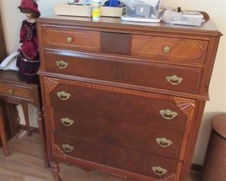ASKING $500.00 FOR ALL 3 PIECE ANTIQUE BEDROOM SET, DRESSING TABLE WITH STOOL, TALLBOY DRESSER, AND LADIES DRESSER WITH MIRROR