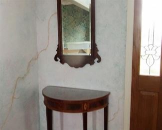 $ 150.00 ENTRY DEMI LUNE TABLE WITH MATCHING MIRROR ASKING $150.00
