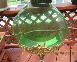 $100.00 ITALIAN FISHBOWL AND STAND, BOTTOM PIECE OF GLASS IS CRACKED BUT TAPED ON. ASKING $100.00