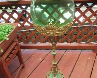 $100.00 ITALIAN FISHBOWL AND STAND, BOTTOM PIECE OF GLASS IS CRACKED BUT TAPED ON. ASKING $100.00