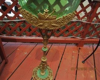 $100.00 ITALIAN FISHBOWL AND STAND, BOTTOM PIECE OF GLASS IS CRACKED BUT TAPED ON. ASKING $100.00