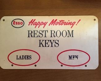 Vintage Small Plastic Esso Rest Room Keys Sign