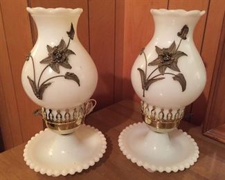 Decorated Milk Glass Lamps