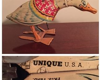 Old Unique Tin Litho Toy Duck