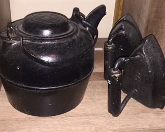 Cast Iron Kettle & Sad Irons