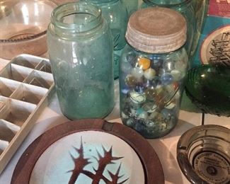 Blue Ball Jars (One with Marbles)