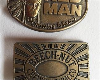Vintage Red Man and Beech-Nut Tobacco Belt Buckles