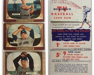 Rare 1955 Bowman Salesman Sample Cards(Mantle, Wilhelm, Reynolds)