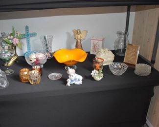 Glassware, Cross, Candle Holders, Candy Dish, Vase,Art Glass Bowl and Knick Knacks