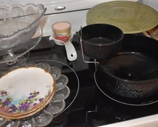 Hand Painted Plates, Egg Dish, Chip Dip Set, Pedistal Cake Plate