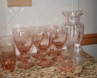 Vintage Pink Scalloped Glasses and Vase