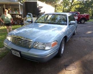 This 2002 Ford Crown Victoria is BEAUTIFUL!!! The Car has 56,000 or so original miles on it! No dents or scratches, good tires and the interior is Perfect!! It is Baby blue with light gray matching leather interior. It has ALL the buttons and a trunk that is HUGE! It is like a NEW CAR!!!! We are asking $4,500.00 and it will not last long. Call Steve @ 214-240-1435. It runs perfectly, Lic. and Inspected.
