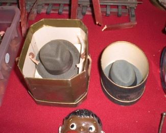 miniature advertisement hats and boxes