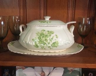Soup Tureen, ladle and platter
