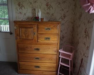 wood chest, wood doll high chair 1950’s