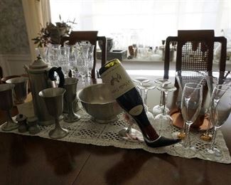 wine holder, wine glasses Pewter coffee set