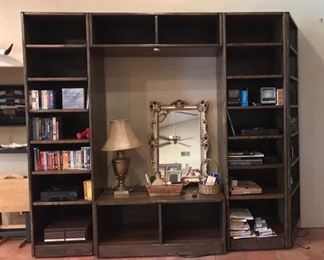 Large solid wood five piece media cabinet/entertainment center.