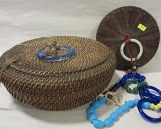 Peking glass beads and baskets 