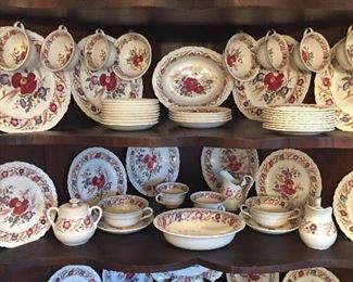 Wedgewood Cornflower pattern dishes: 8 dinner, 10 salad, 8 soup bowls, 10 cups & saucers, 9 fruit bowls, 8 cereal bowls, cream & sugar, 2 platters, 2 vegetable dishes. Sold as a set. 
