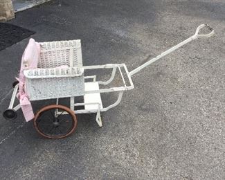 Child’s doll carriage. Metal & wicker. 