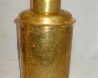 Antique Brass Engraved Large Tea Caddy