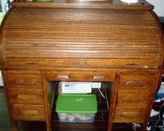 Large Antique Oak Roll Top Desk
