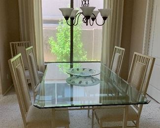 Dining room table with 6 chairs!  The chairs are easy to move about on carpet!