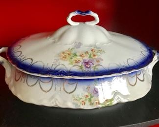 Lovely antique flow blue tureen marked Saxon China