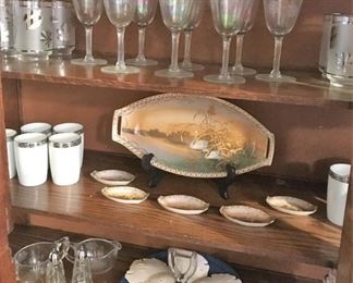 Opalescent crystal, porcelain tumblers, mid-century tumblers,more
