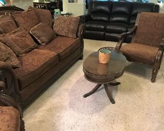 Sofa with 2 upholstered arm chairs, coffee table