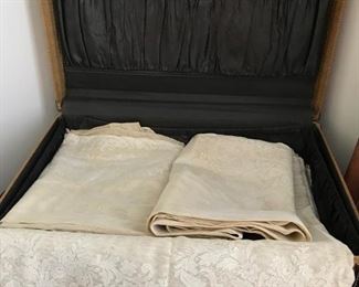 Vintage suitcase, table laces