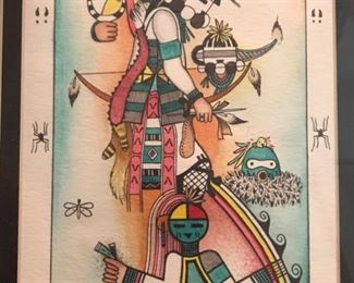 Framed native american themed art signed Koop