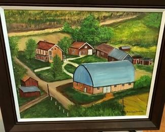 Primitive Farm scene signed B. Schweitzer '86
