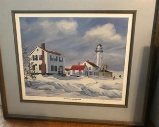 Framed, signed, low numbered(34/300)print "Whitefish Pte.1849" print by Mary C. Demroske