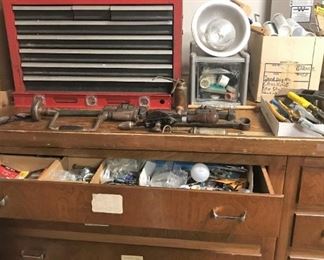 Tools! Wooden chest bench not for sale