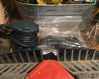 Miter box, extension cords, hand sander, more