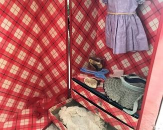 Inside of vintage doll trunk