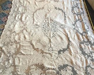 Antique Tambour table cloth also 100's of antique linens, dollies, napkins, runners, tapestries etc.