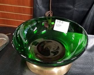Green transparent bowl with brass bass